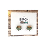 Small Round Geometric Stud Earrings, Chevron Earrings, Moss Green Dark Wood and White Studs, Anniversary Gift, Girlfriend Gift | Nickel Free