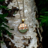 Wood Fox Pendant, Hand Painted Fox Necklace, Fox in Birch Tree Forest,
