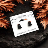 Ghost Stud Earrings, Boojee Ghosts with Bow, Halloween Earrings, Black and White Ghosts, Wood Studs with Hypoallergenic Posts, Girly Ghosts