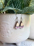 Boho Chevron Wood Dangle Earrings- Grey Pink & Silver