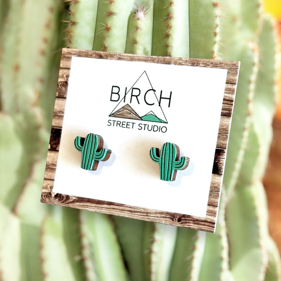 Cactus Earrings / Cactus Jewelry / Wood Earrings / Southwest Earrings / Boho Hypoallergenic / Western Succulent Plant Earrings