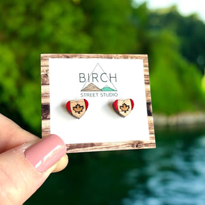 Canada Flag Heart Stud Earrings