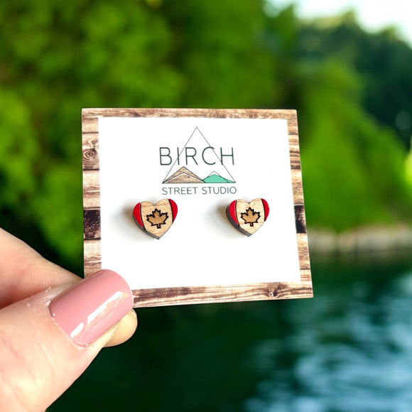 Canada Flag Heart Stud Earrings