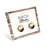 Wood Stud Earrings - Hypoallergenic Surgical Steel Posts | Hand Painted Black Grey Studs  (GR)