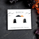 Ghost Stud Earrings, Hand Painted Halloween Ghosts, Wooden White Ghosts, Black Ghosts, or Mix and Match, High Quality Hypoallergenic Posts