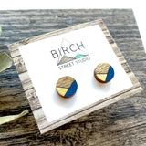Wooden Stud Earrings - Geometric Small Round Studs | Minimalist Unique Jewelry Gift  (GR)