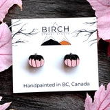 Pink Pumpkin Stud Earrings, Black and Pink Spooky Halloween Pumpkins, Hand Painted Wooden Studs, Pastel Halloween, Drippy Pumpkins,