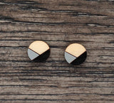 Wood Stud Earrings - Hypoallergenic Surgical Steel Posts | Hand Painted Black Grey Studs  (GR)