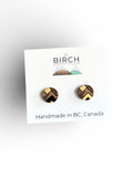 Round wood geometric Stud Earrings, Black and Gold, Hypoallergenic