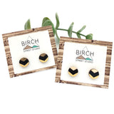 Wood Stud Earrings - Black Gold Chevron Design with Hypoallergenic Posts  (CHEVR)