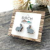Grey Bunny Earrings - Hand Painted Wooden Studs | Hypoallergenic Jewelry Gift  (AN)