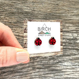 Lady Bug Stud Earrings - Hand Painted Wooden Insect Jewelry with Surgical Steel Posts  (AN)