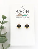 Wood Stud Earrings - Black Gold Chevron Design with Hypoallergenic Posts  (CHEVR)