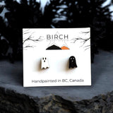 Ghost Stud Earrings, Hand Painted Halloween Ghosts, Wooden White Ghosts, Black Ghosts, or Mix and Match, High Quality Hypoallergenic Posts