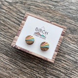 Wooden Stud Earrings – Hypoallergenic Studs With Wave Design | Hand Painted  (RR)