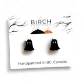 Ghost Stud Earrings, Boojee Ghosts with Bow, Halloween Earrings, Wood Studs with Hypoallergenic Posts, Hand Painted Earrings, Cute Ghosts
