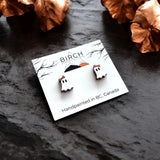 Ghost Stud Earrings, Boojee Ghosts with Bow, Halloween Earrings, Black and White Ghosts, Wood Studs with Hypoallergenic Posts, Girly Ghosts