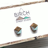 Wood Stud Earrings - Hand Painted Round Wood Studs | Hypoallergenic Post Earrings  (GR)