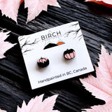Pink Pumpkin Stud Earrings, Black and Pink Spooky Halloween Pumpkins, Hand Painted Wooden Studs, Pastel Halloween, Drippy Pumpkins,