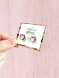 Cat Heart Earrings – Hand Painted Wooden Studs with Surgical Steel Posts  (AN)