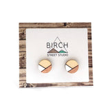 Wooden Stud Earrings - Geometric Small Round Studs With Surgical Steel Posts  (GR)