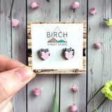 Cat Hugging Heart Studs