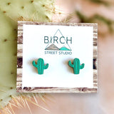 Cactus Earrings / Cactus Jewelry / Wood Earrings / Southwest Earrings / Boho Hypoallergenic / Western Succulent Plant Earrings