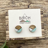 Wood Stud Earrings - Hand Painted Round Wood Studs | Hypoallergenic Post Earrings  (GR)