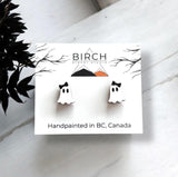 Ghost Stud Earrings, Boojee Ghosts with Bow, Halloween Earrings, Wood Studs with Hypoallergenic Posts, Hand Painted Earrings, Cute Ghosts
