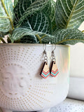 Boho Chevron Wood Dangle Earrings- Grey Pink & Silver