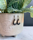Boho Chevron Wood Dangle Earrings- Grey Pink & Silver