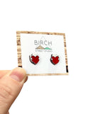 Cat Heart Earrings – Hand Painted Wooden Studs with Surgical Steel Posts  (AN)