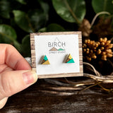 Triangle Stud Earrings, Mint and Gold Wood Studs, Geometric Wooden Earrings, Hypoallergenic Surgical Steel Posts, Hand Painted