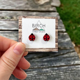 Lady Bug Stud Earrings - Hand Painted Wooden Insect Jewelry with Surgical Steel Posts  (AN)