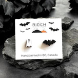 Bat Earrings – Wooden Halloween Studs | Hand Painted Bat Jewelry | Gothic Earrings with Surgical Steel Posts