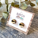 Wood Stud Earrings Small Round Retro Wave | Hand Painted Birch & Maple Jewelry  (RR)