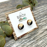 Wood Stud Earrings - Hypoallergenic Surgical Steel Posts | Hand Painted Black Grey Studs  (GR)