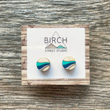 Minimalist Wood Earrings - Nautical Wave Studs With Surgical Steel Posts   (RR)