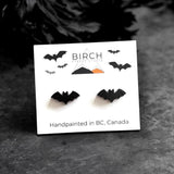 Bat Earrings – Wooden Halloween Studs | Hand Painted Bat Jewelry | Gothic Earrings with Surgical Steel Posts