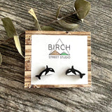Orca Earrings - Hand Painted Wood Stud Earrings | Hypoallergenic Animal Jewelry  (AN)