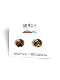 Round wood geometric Stud Earrings, Black and Gold, Hypoallergenic