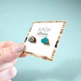 Rainbow Earrings | Rainbow Studs | Pride LGBTQ Jewelry | Rainbow and Cloud | LGBTQ+ | Wooden Earrings | Nickel Free
