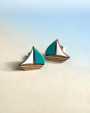 Sailboat Earrings, Boat Earrings, Wooden Stud Earrings,