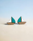 Sailboat Earrings, Boat Earrings, Wooden Stud Earrings,