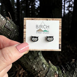 Owl Earrings, Hand Painted Wooden Owl Stud Earrings