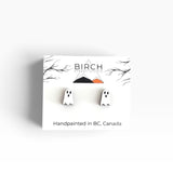 White Ghost Stud Earrings - Wooden Halloween Earrings
