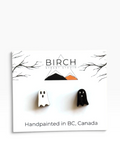 White Ghost Stud Earrings - Wooden Halloween Earrings