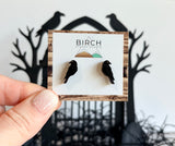 Crow Stud Earrings - Hand Painted Wooden Jewelry