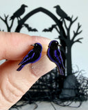 Raven Stud Earrings - Hand Painted Wooden Jewelry