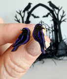 Raven Stud Earrings - Hand Painted Wooden Jewelry